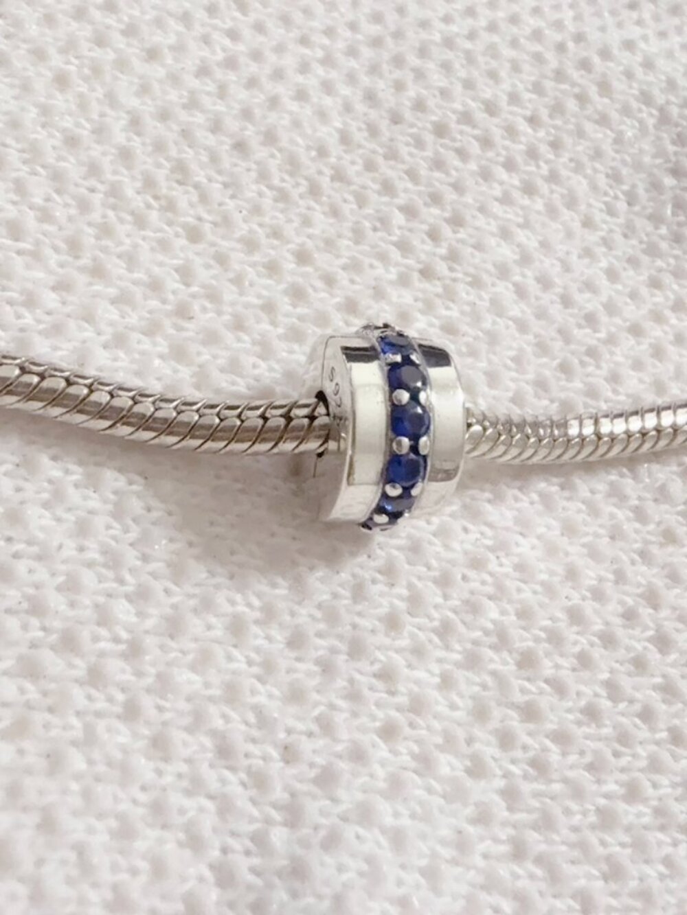 Blue Sparkling Row Clip Silver Charm For Pandora Bracelet